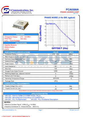 PCA0300A datasheet - LOW COST - HIGH PERFORMANCE PHASE LOCKED LOOP