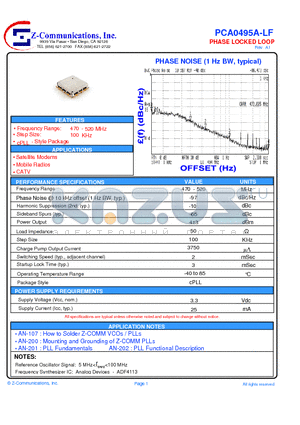 PCA0495A-LF datasheet - Voltage-Controlled Oscillator Surface Mount Module