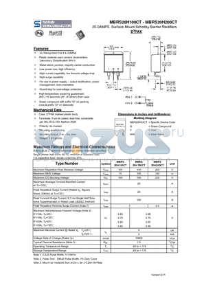 MBRS20H100CT datasheet - 20.0AMPS. Surface Mount Schottky Barrier Rectifiers