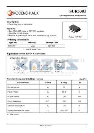 SUR538J datasheet - Epitaxial planar NPN silicon transistor