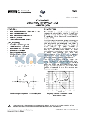 OPA861ID datasheet - Wide Bandwidth OPERATIONAL TRANSCONDUCTANCE AMPLIFIER (OTA)