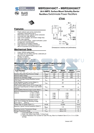 MBRS20H150CT datasheet - 20.0 AMPS. Surface Mount Schottky Barrier Rectifiers Switchmode Power Rectifiers