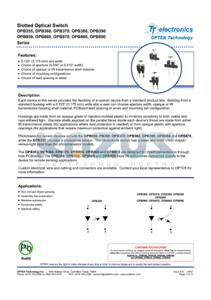 OPB355 datasheet - Slotted Optical Switch