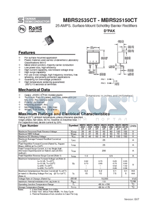 MBRS2550CT datasheet - 25 AMPS. Surface Mount Schottky Barrier Rectifiers