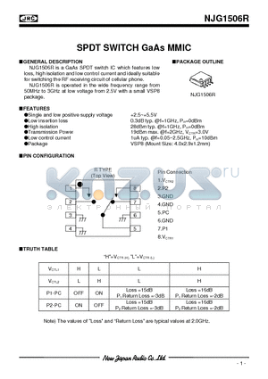 NJG1506R-C3 datasheet - SPDT SWITCH GaAs MMIC