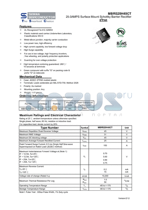 MBRS25H45CT_13 datasheet - 25.0AMPS Surface Mount Schottky Barrier Rectifier