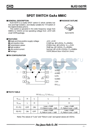 NJG1507R-C1 datasheet - SPDT SWITCH GaAs MMIC