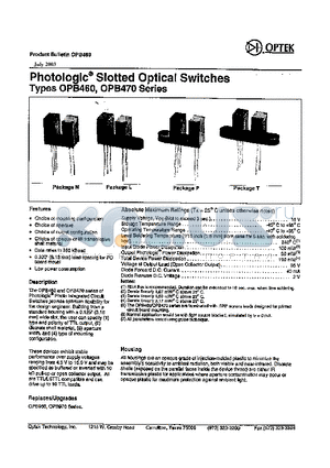 OPB470 datasheet - Photologic Slotted Optical Switches