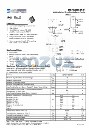 MBRS3045CT-01 datasheet - 30.0Amp Surface Mount Schottky Barrier Rectifier