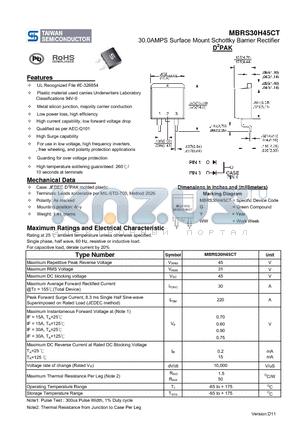 MBRS30H45CT_11 datasheet - 30.0AMPS Surface Mount Schottky Barrier Rectifier