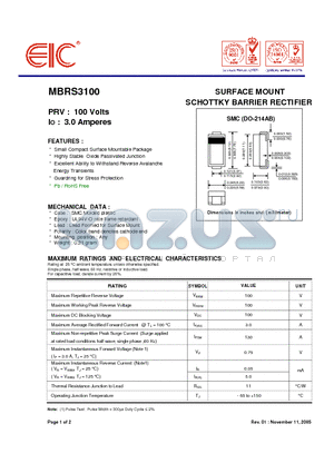 MBRS3100 datasheet - SURFACE MOUNT SCHOTTKY BARRIER RECTIFIER