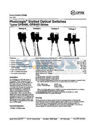 OPB480T11 datasheet - Photologic Slotted Optical Switches