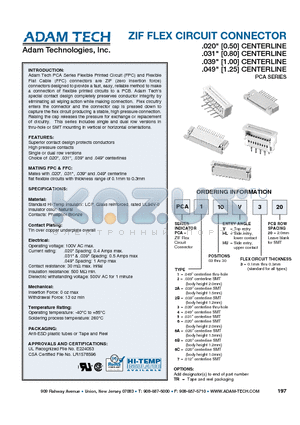 PCA203HL320 datasheet - ZIF FLEX CIRCUIT CONNECTOR