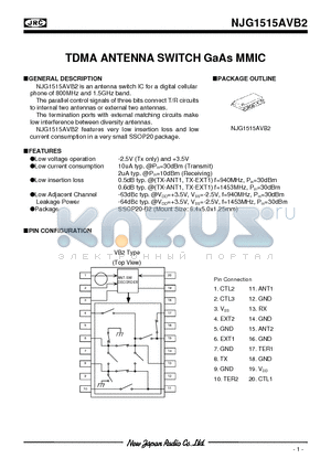 NJG1515AVB2-C3 datasheet - TDMA ANTENNA SWITCH GaAs MMIC