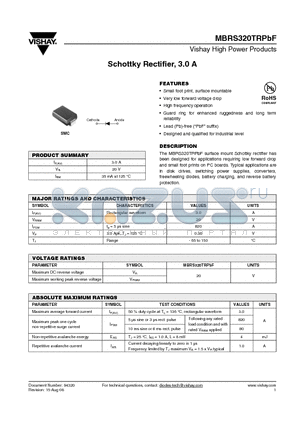 MBRS320TR datasheet - Schottky Rectifier, 3.0 A