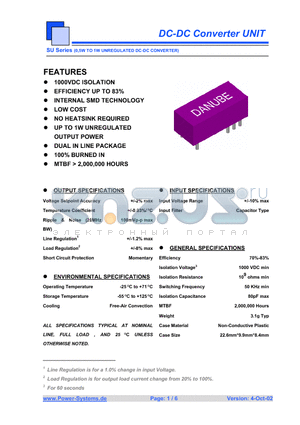 SUS-0509-1 datasheet - DC-DC Converter UNIT 0,5W TO 1W UNREGULATED DC-DC CONVERTER