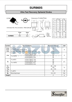 SUR860S datasheet - Ultra Fast Recovery Epitaxial Diodes