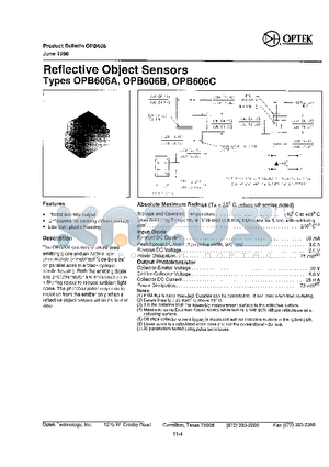 OPB606 datasheet - REFLECTIVE OBJECT SENSORS