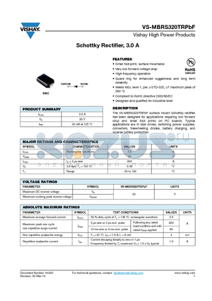 MBRS320TRPBF datasheet - Schottky Rectifier, 3.0 A