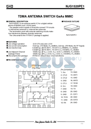 NJG1520PE1-C10 datasheet - TDMA ANTENNA SWITCH GaAs MMIC