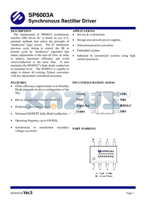 SP6003AS8RG datasheet - Synchronous Rectifier Driver