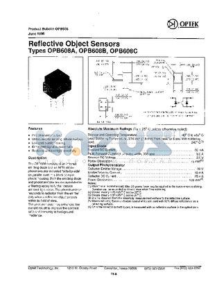 OPB608A datasheet - REFLECTIVE OBJECT SENSORS