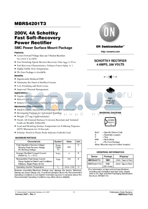 MBRS4201T3_07 datasheet - 200V, 4A Schottky Fast Soft−Recovery Power Rectifier SMC Power Surface Mount Package