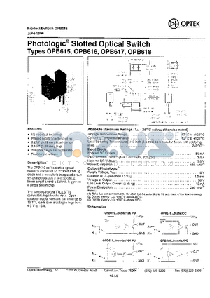 OPB617 datasheet - PHOTOLOGIC SLOTTED OPTICAL SWITCH