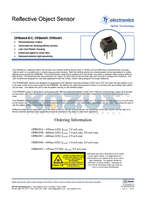 OPB608B datasheet - Reflective Object Sensor