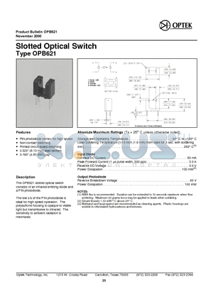 OPB621 datasheet - Slotted Op tical Switch