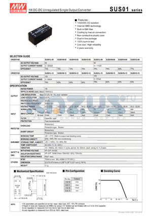 SUS01N-05 datasheet - 1W DC-DC Unregulated Single Output Converter