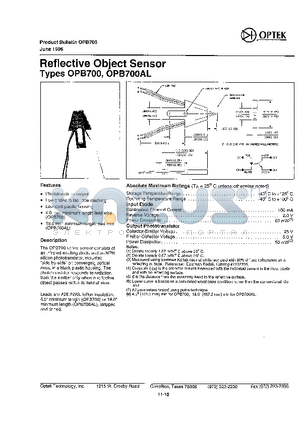 OPB700 datasheet - REFLECTIVE OBJECT SENSOR