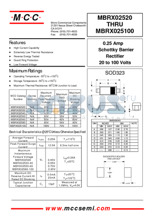 MBRX02530 datasheet - 0.25 Amp Schottky Barrier Rectifier 20 to 100 Volts
