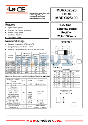 MBRX02560 datasheet - 0.25Amp schottky barrier rectifier 20to100 volts