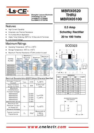 MBRX0520 datasheet - 0.5Amp schottky rectifier 20to100 volts