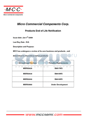 MBRX0530 datasheet - 0.5 Amp Schottky Rectifier 20 to 60 Volts