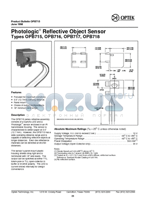 OPB715 datasheet - Photologic Reflective Object Sensor