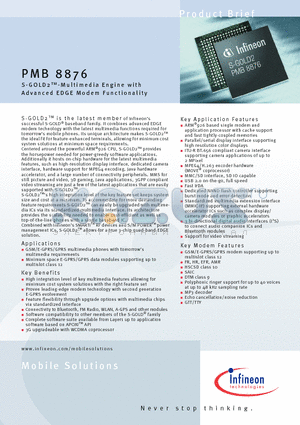 PMB8876 datasheet - S-GOLD2-Multimedia Engine with Advanced EDGE Modem Functionality