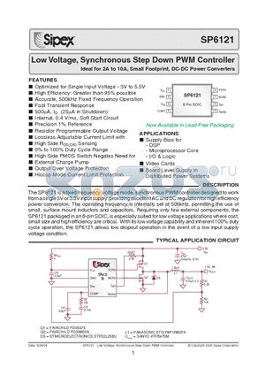 SP6121 datasheet - Low Voltage, Synchronous Step Down PWM Controller Ideal for 2A to 10A, Small Footprint, DC-DC Power Converters