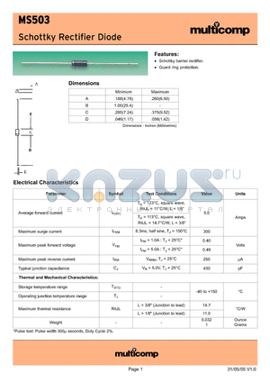 MS503 datasheet - Schottky Rectifier Diode