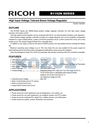 R1152N086B datasheet - High Input Voltage Tolerant Boost Voltage Regulator