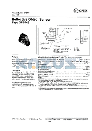 OPB745 datasheet - REFLECTIVE OBJECT SENSOR