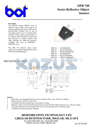 OPB740 datasheet - Series Reflective Object Sensors