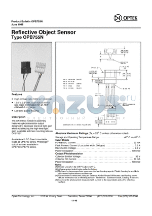 OPB755N datasheet - Reflective Object Sensor