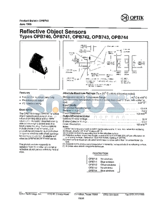 OPB744 datasheet - REFLECCTIVE OBJECT SENSORS