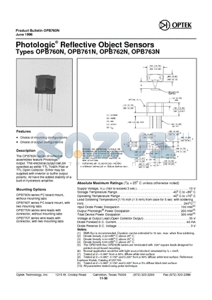 OPB760N_06 datasheet - Photologic Reflective Object Sensors