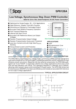 SP6128A_05 datasheet - Low Voltage, Synchronous Step Down PWM Controller Ideal for 2A to 10A, Small Footprint, DC-DC Power Converters