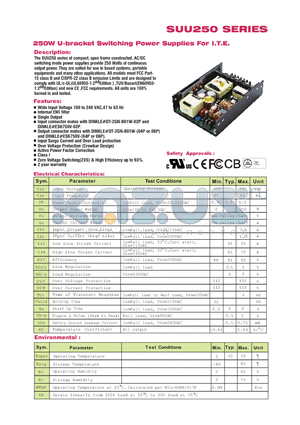 SUU250 datasheet - 250W U-bracket Switching Power Supplies For I.T.E.