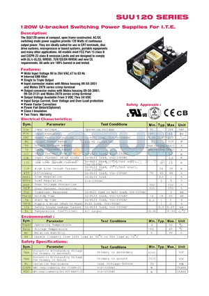 SUU120 datasheet - 120W U-bracket Switching Power Supplies For I.T.E.