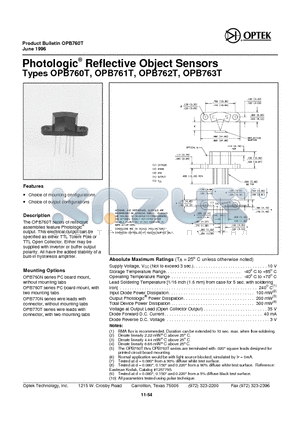 OPB760T_06 datasheet - Photologic Reflective Object Sensors